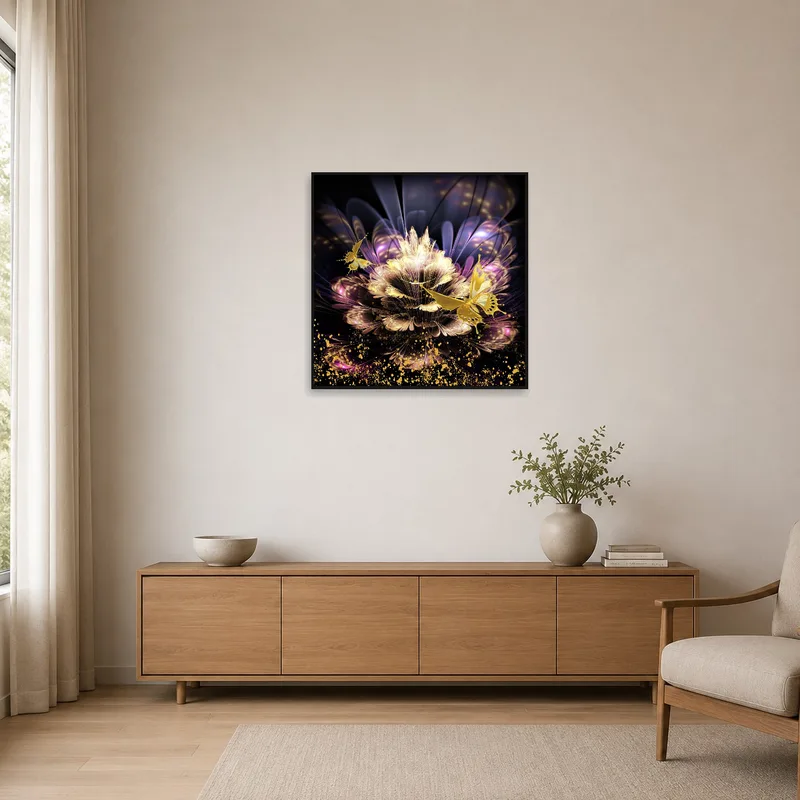 A vibrant floral and butterfly design complementing a minimalist space.