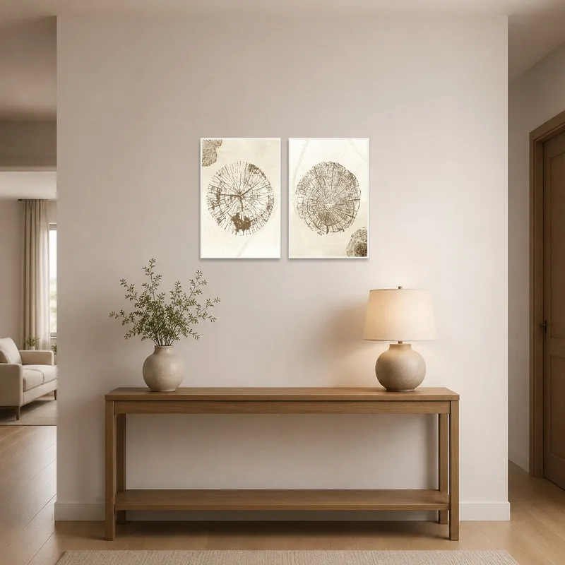 Echoes of tree rings greet guests in an elegant entrance hall with a welcoming vibe.