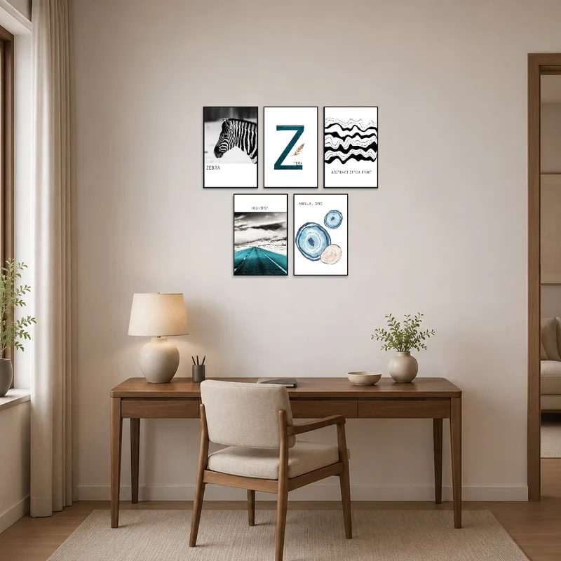 Zebra print enlivens the home-office wall with a stylish edge.