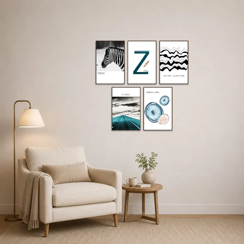Artwork with zebra motifs enhances the cozy atmosphere of the reading corner.